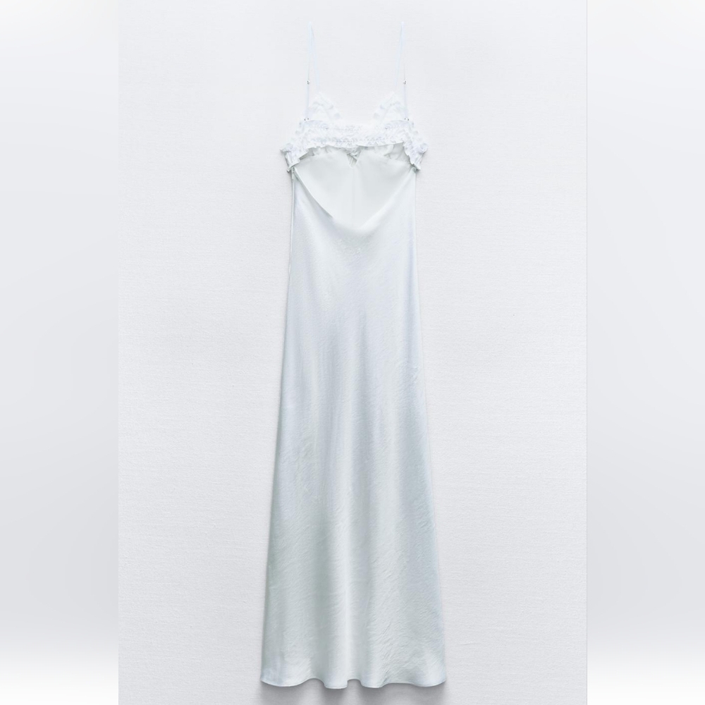 ZARA RUFFLED SATIN EFFECT MIDI DRESS - Picture 6 of 9
